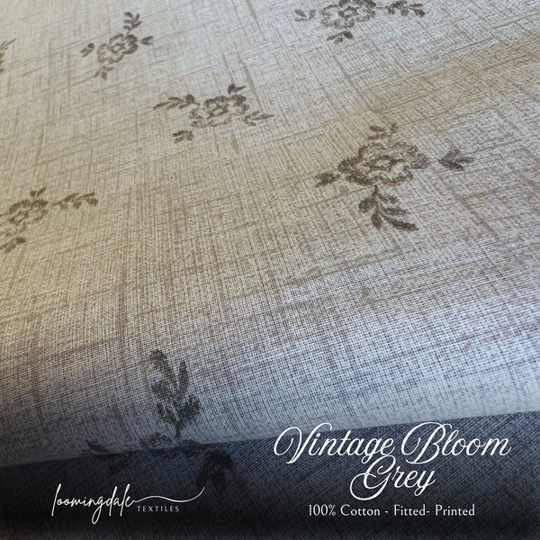 Vintage Bloom Grey 100% Cotton Fitted Bed Sheets
