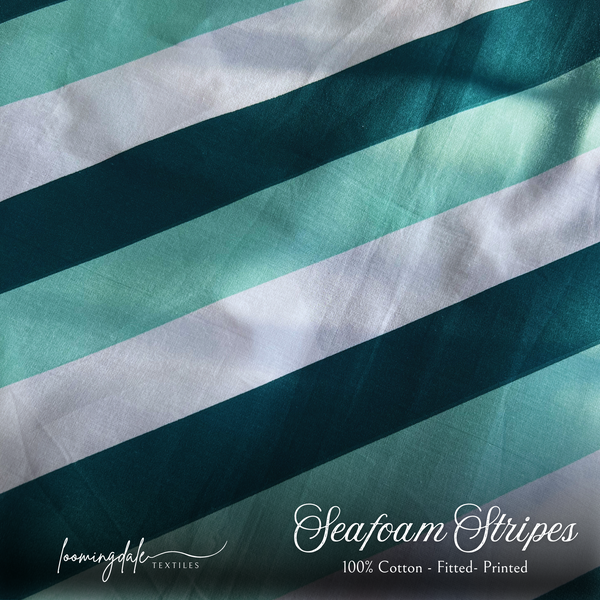 Seafoam Stripes 100% Cotton Fitted Bed Sheets