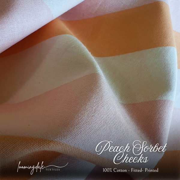 Peach Sorbet Checks 100% Cotton Fitted Bed Sheets