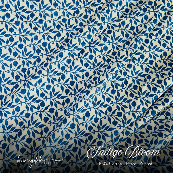 Indigo Bloom 100% Cotton Fitted Bed Sheets