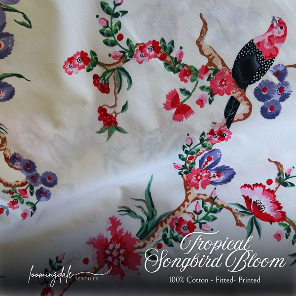 Tropical Songbird Bloom 100% Cotton Fitted Bed Sheets
