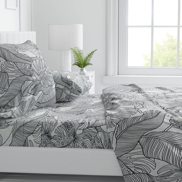 Monochrome Jungle 100% Cotton Fitted Bedsheet