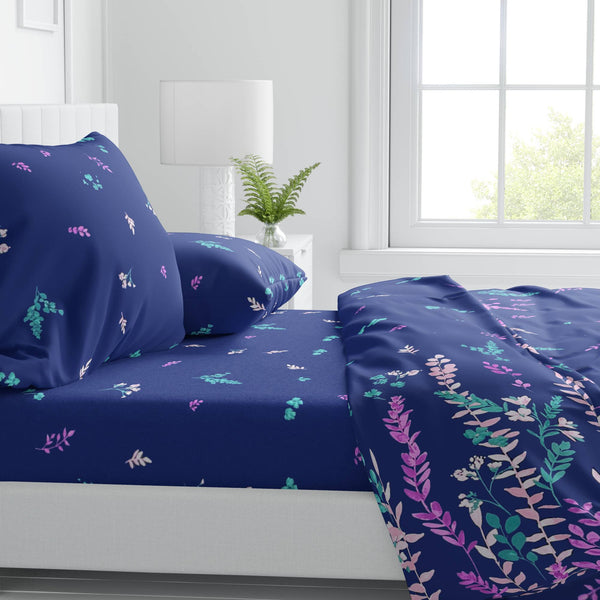 Midnight Bloom 100% Cotton Fitted Bedsheet