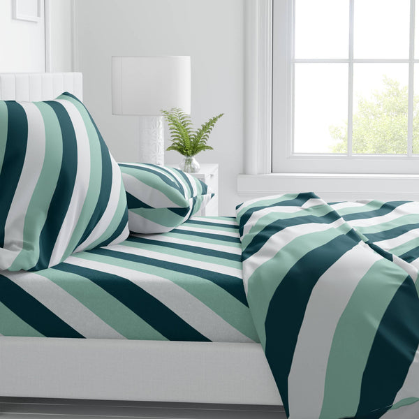 Seafoam Stripes 100% Cotton Fitted Bed Sheets