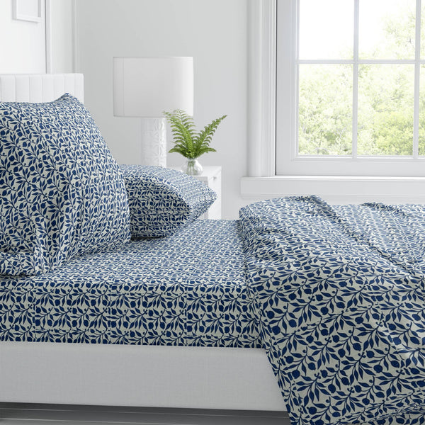 Indigo Bloom 100% Cotton Fitted Bed Sheets