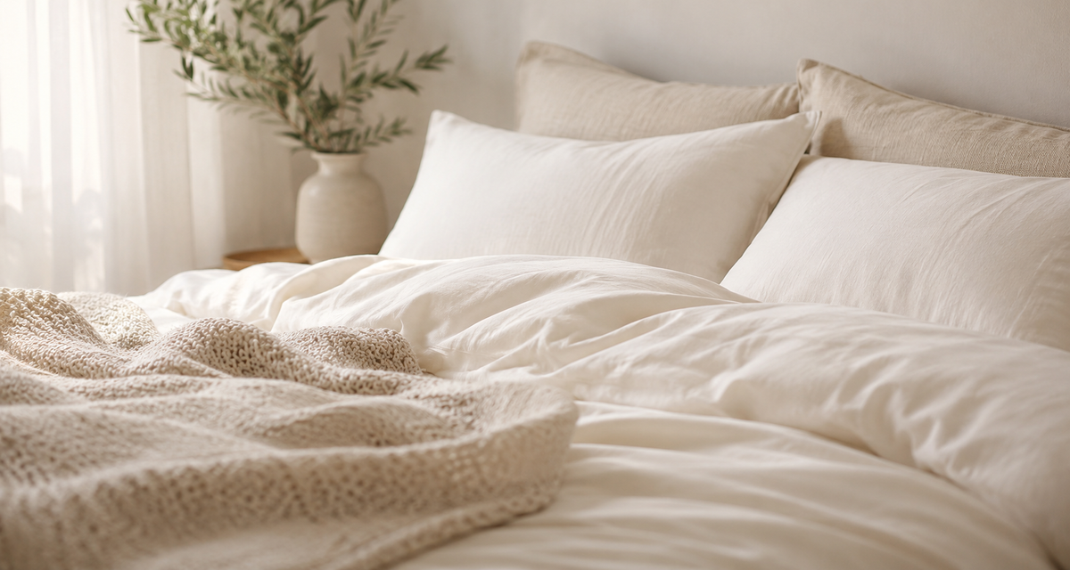 Floral bedding set styled on a bed in a bright bedroom