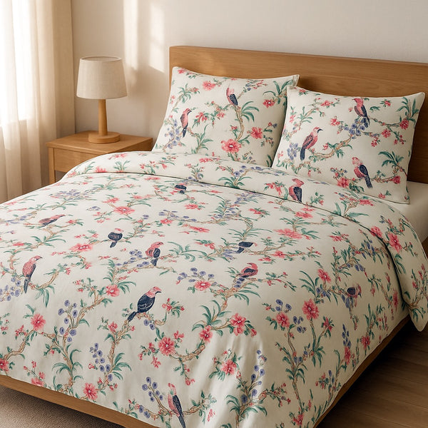 Tropical Songbird Bloom 100% Cotton Fitted Bed Sheets