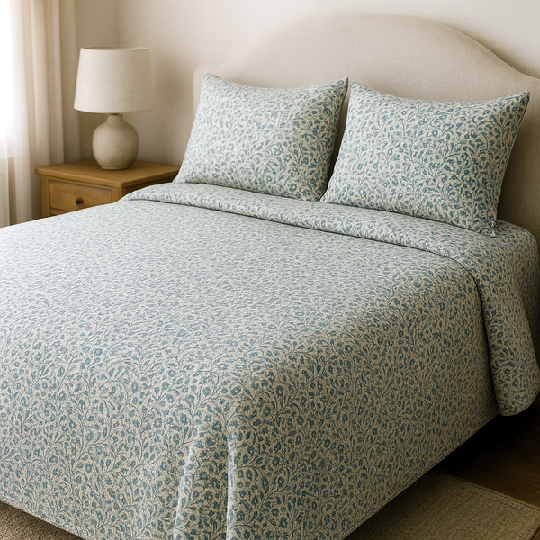 Indigo Bloom 100% Cotton Fitted Bed Sheets